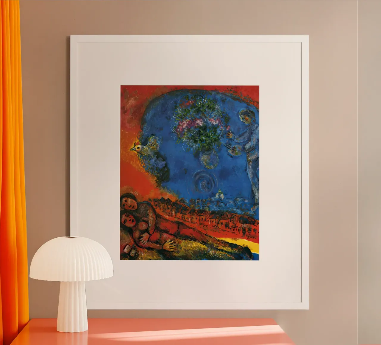 marc Chagall Couple on a Red Background hahnemühle by MC Exhebition