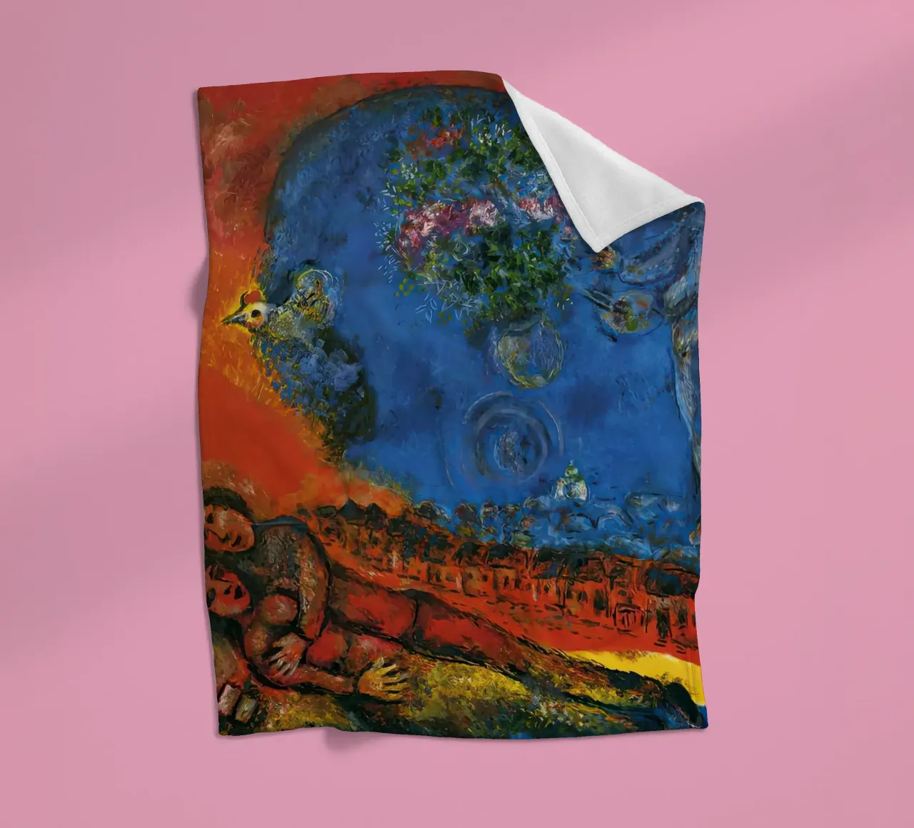 marc Chagall Couple on a Red Background fleece blanket by MC Exhebition