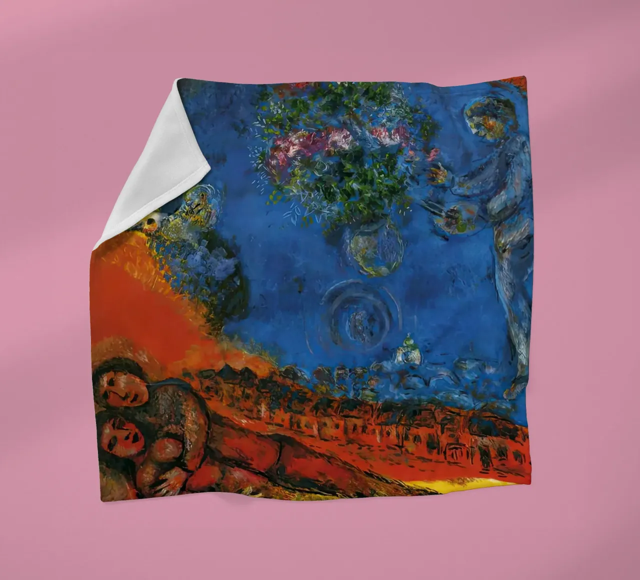 marc Chagall Couple on a Red Background fleece blanket by MC Exhebition
