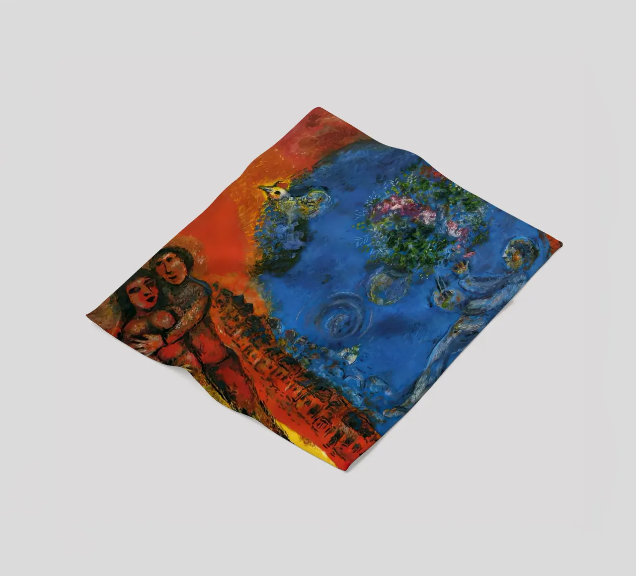 marc Chagall Couple on a Red Background fleece blanket by MC Exhebition