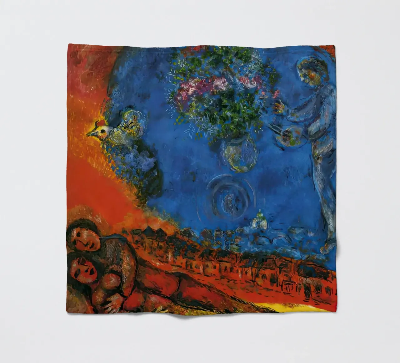 marc Chagall Couple on a Red Background fleece blanket by MC Exhebition