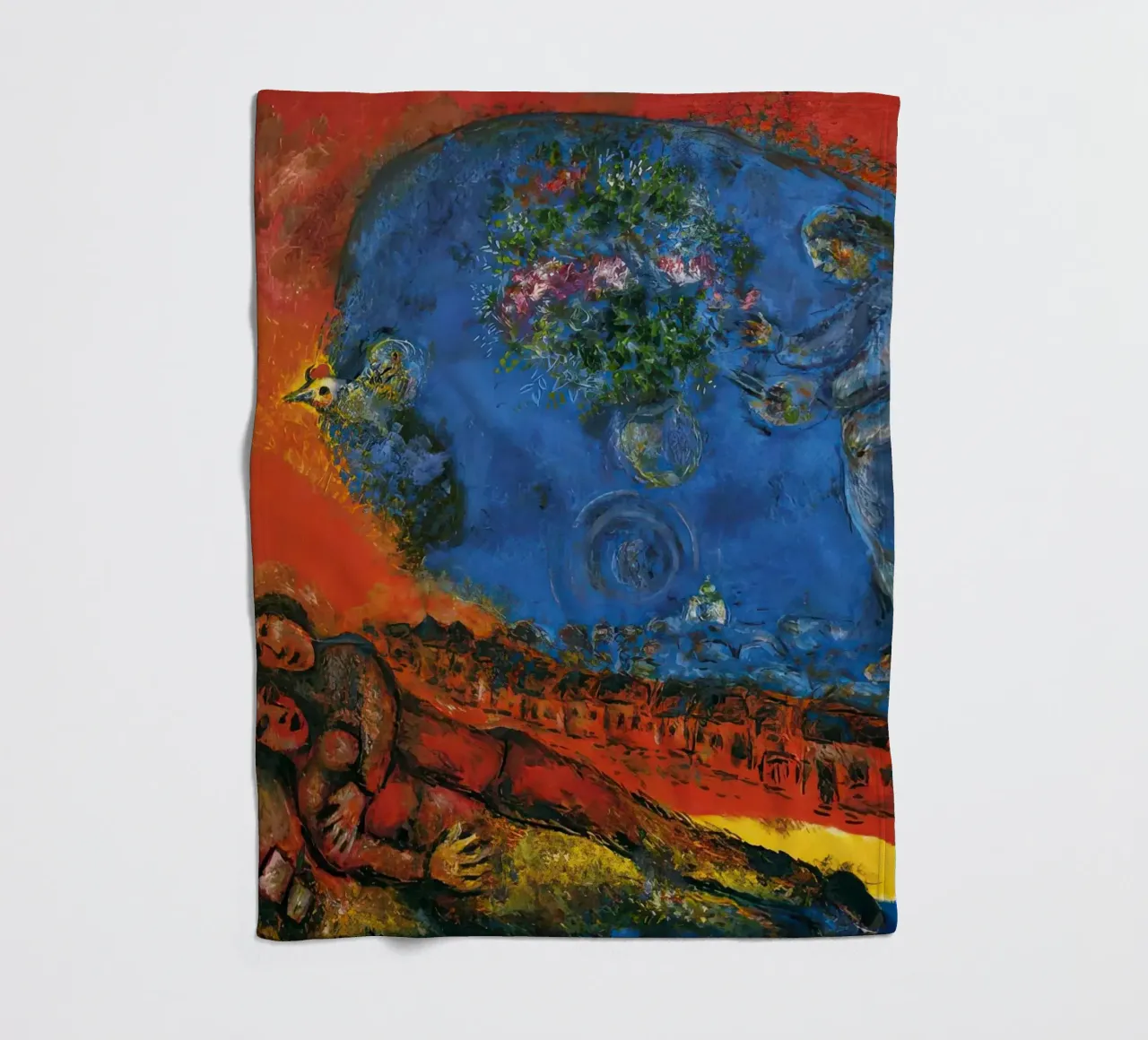 marc Chagall Couple on a Red Background fleece blanket by MC Exhebition
