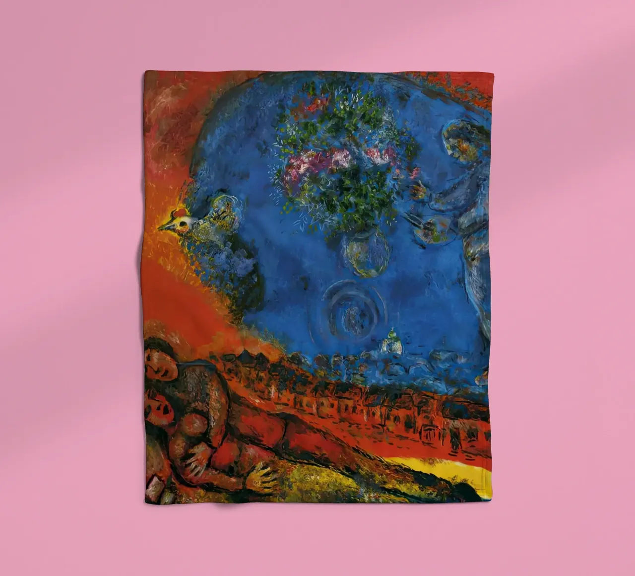marc Chagall Couple on a Red Background fleece blanket by MC Exhebition