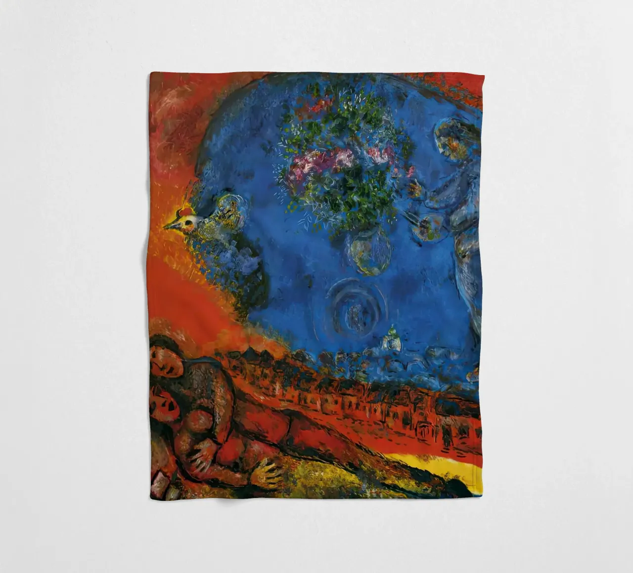 marc Chagall Couple on a Red Background fleece blanket by MC Exhebition