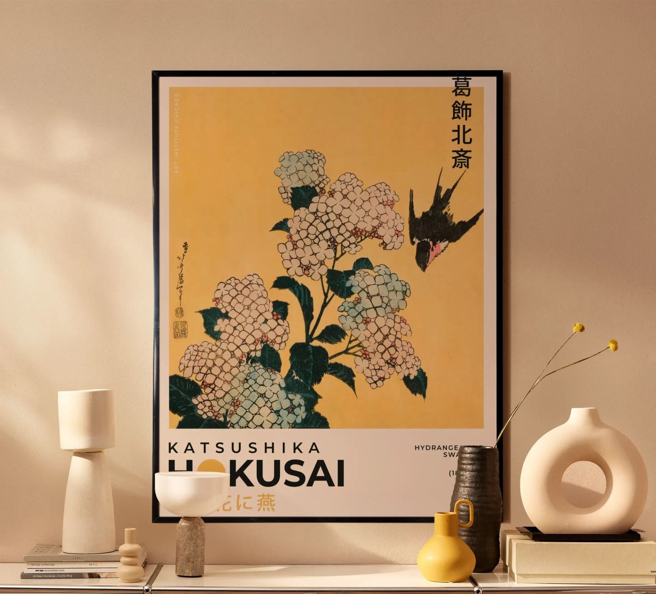 Katsushika Hokusai - Hydrangea And Swallow poster by Greatest idea