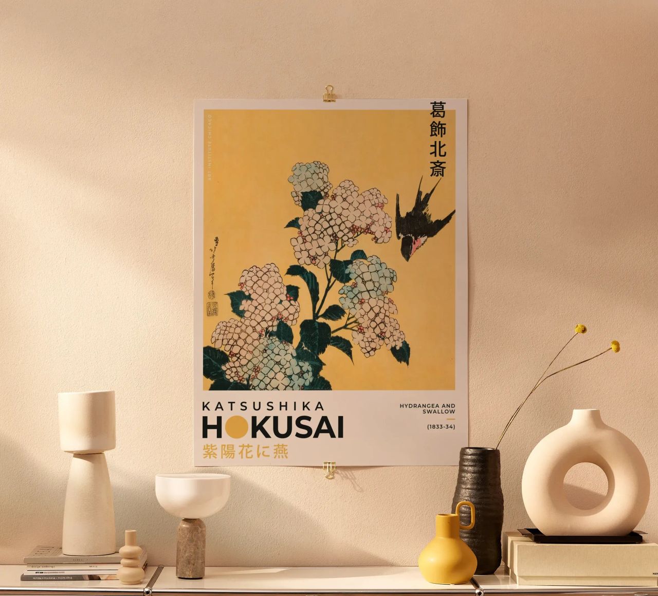 Katsushika Hokusai - Hydrangea And Swallow poster by Greatest idea