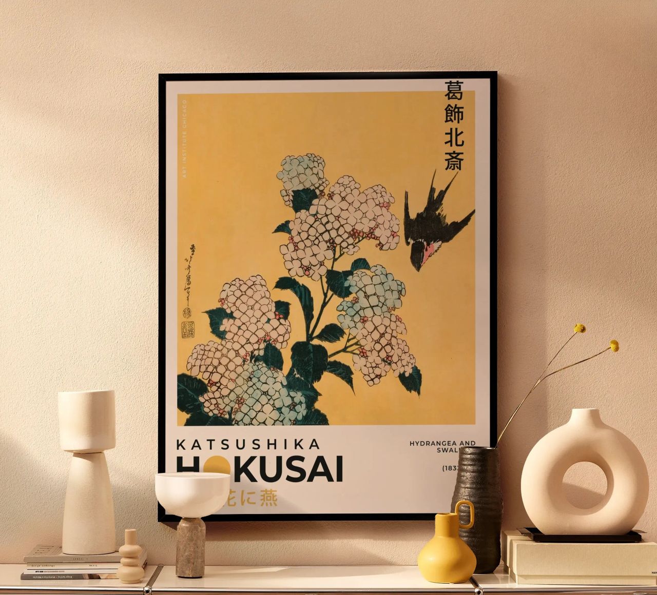 Katsushika Hokusai - Hydrangea And Swallow poster by Greatest idea