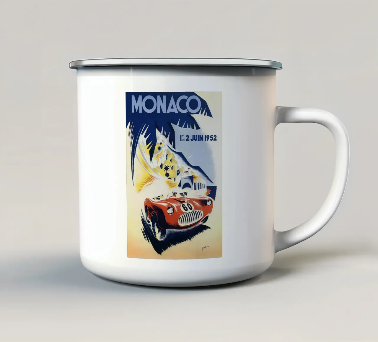 Manifesti del Gran Premio di Monaco del 1952 tazza in smalto da hite Shop