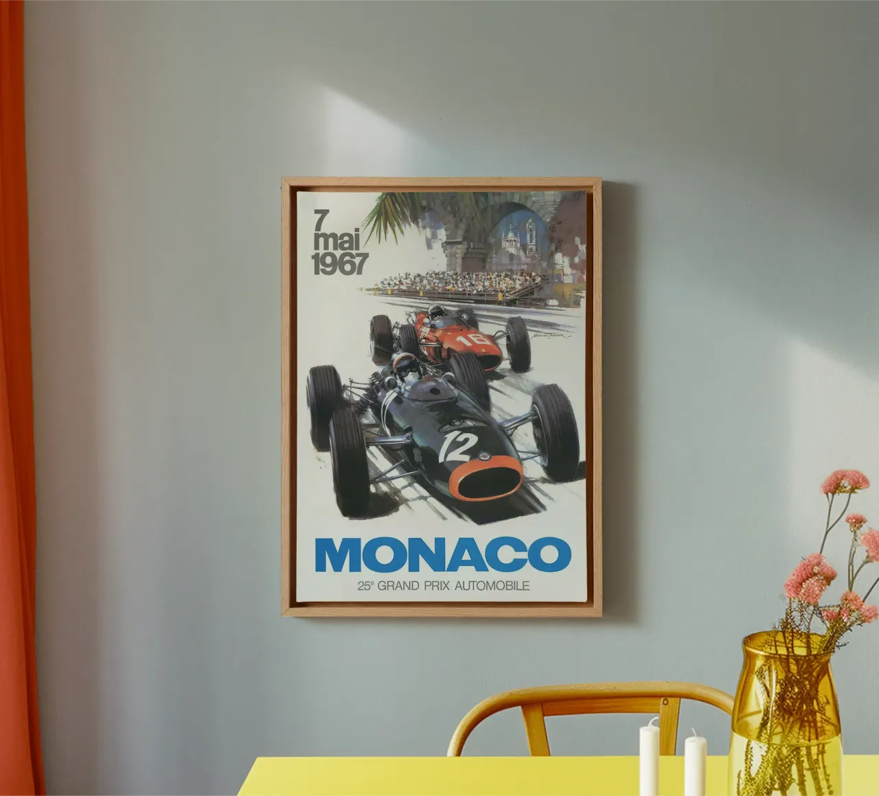 Poster del Gran Premio di Monaco del 1967 tela con Cornice a cassetta da hite Shop
