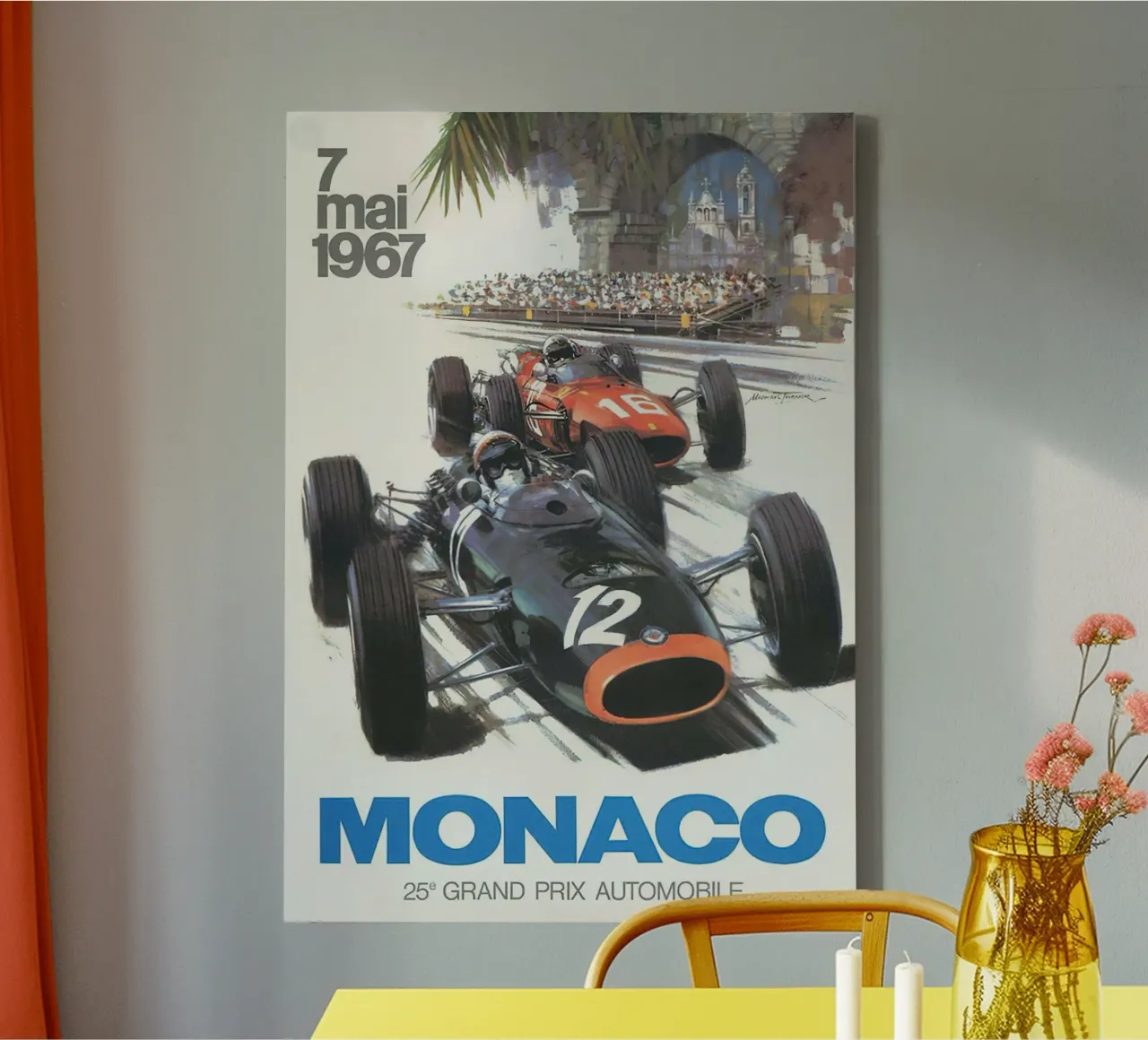 Poster del Gran Premio di Monaco del 1967 tela con Cornice a cassetta da hite Shop