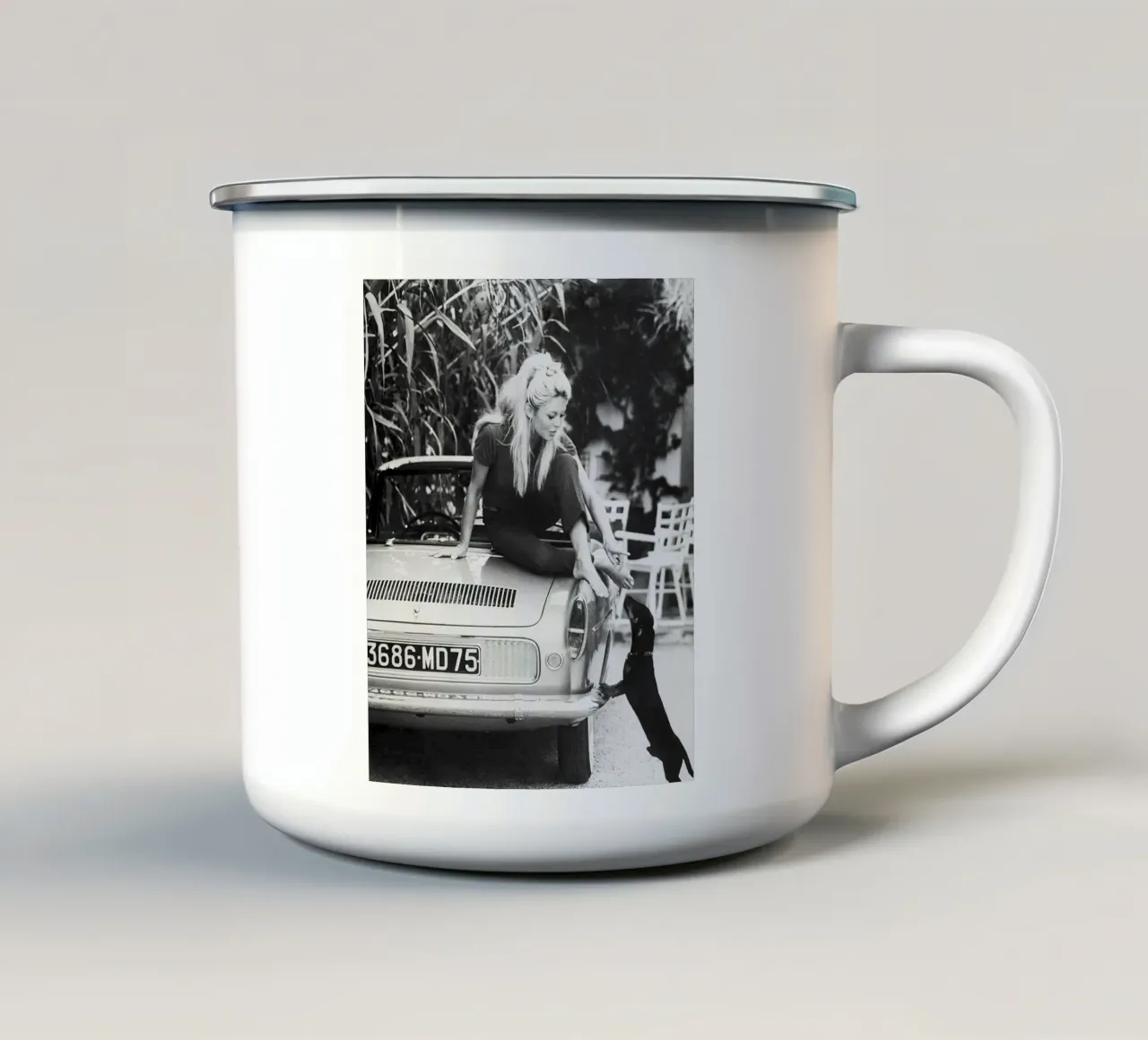 Brigitte Bardot with Dachshund 1962 enamel mug by hite Shop