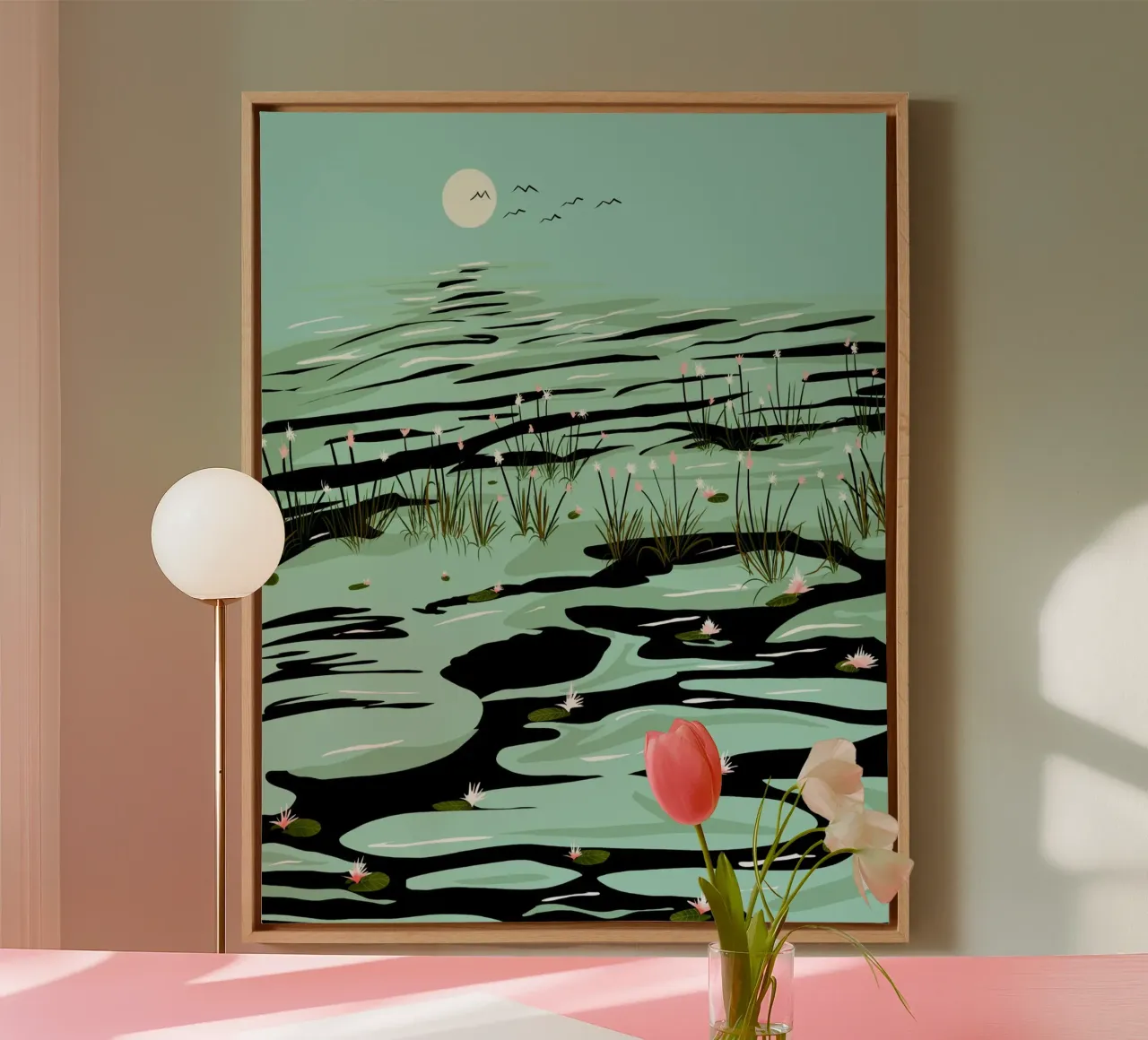 Dromerig meer canvas met Baklijst van 83oranges