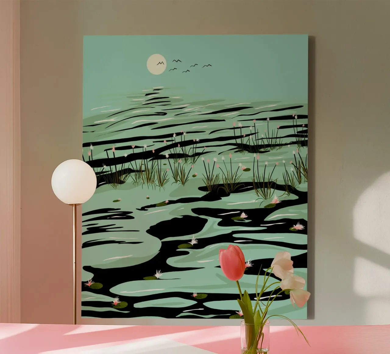 Dromerig meer canvas met Baklijst van 83oranges