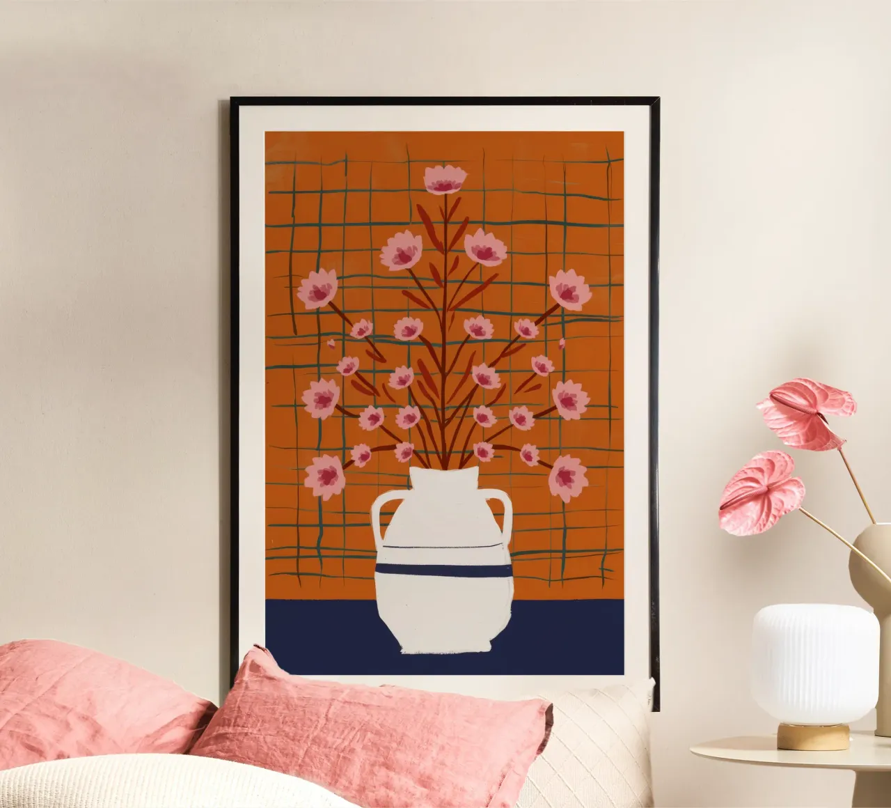 Il muro di mattoni fiorisce poster con telaio in alluminio da Terra Tone