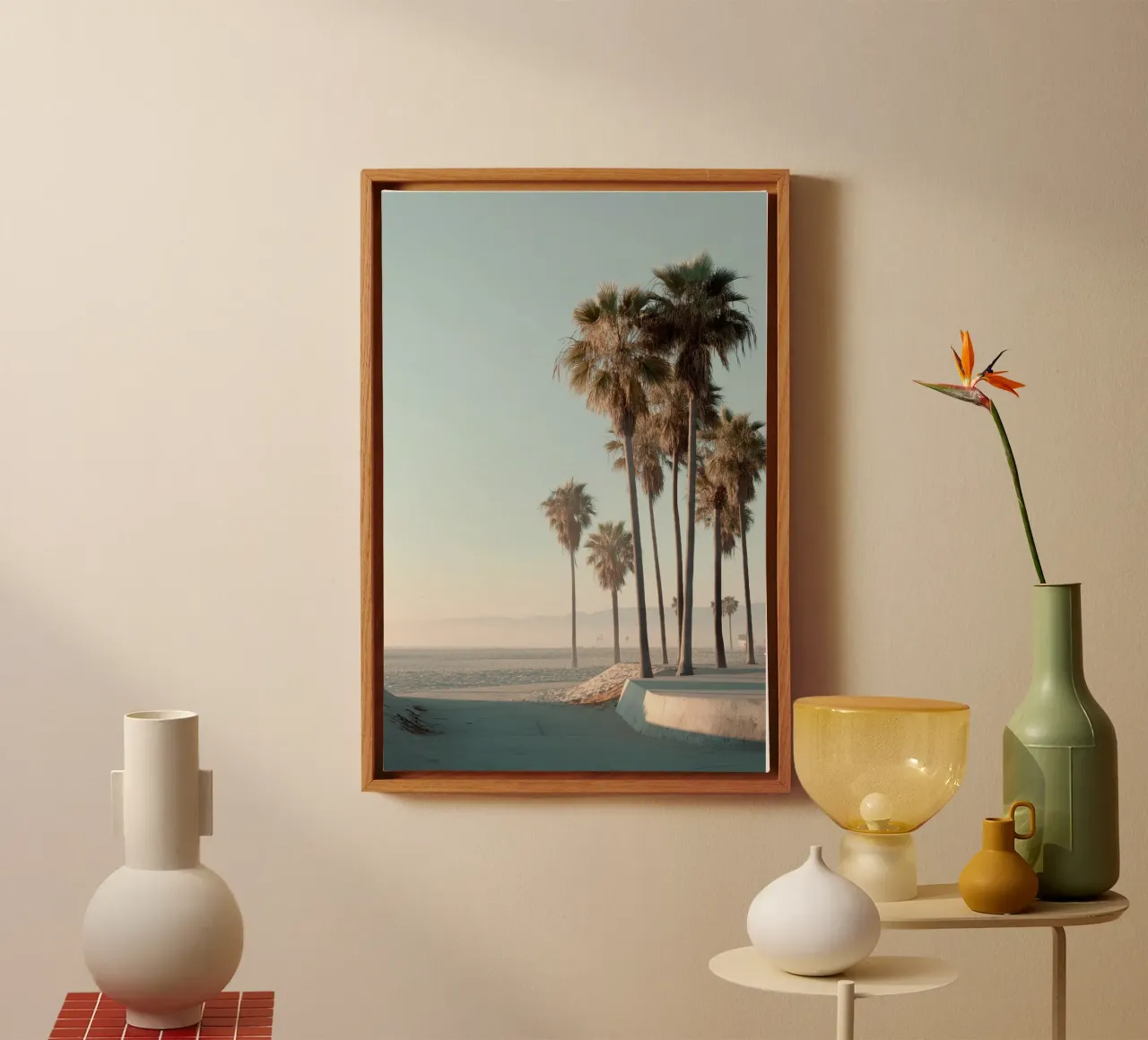 Golden Hour Palm Trees on a Coastal Beach canvas by Indigo Tides Art
