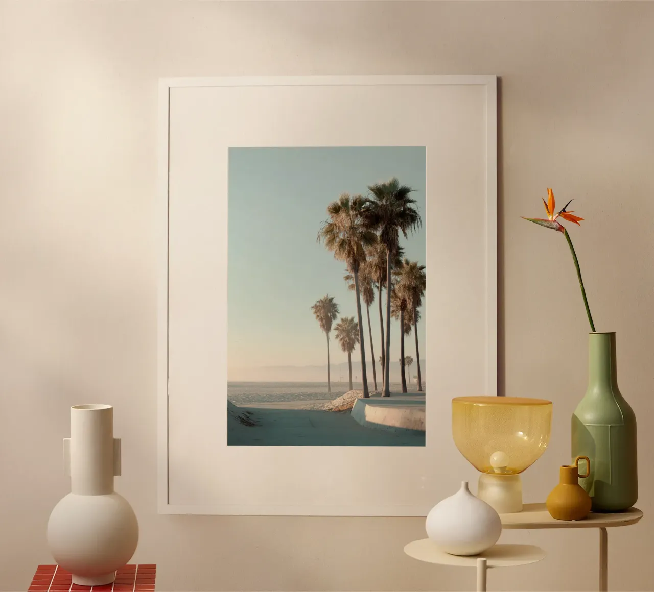 Golden Hour Palm Trees on a Coastal Beach hahnemühle by Indigo Tides Art