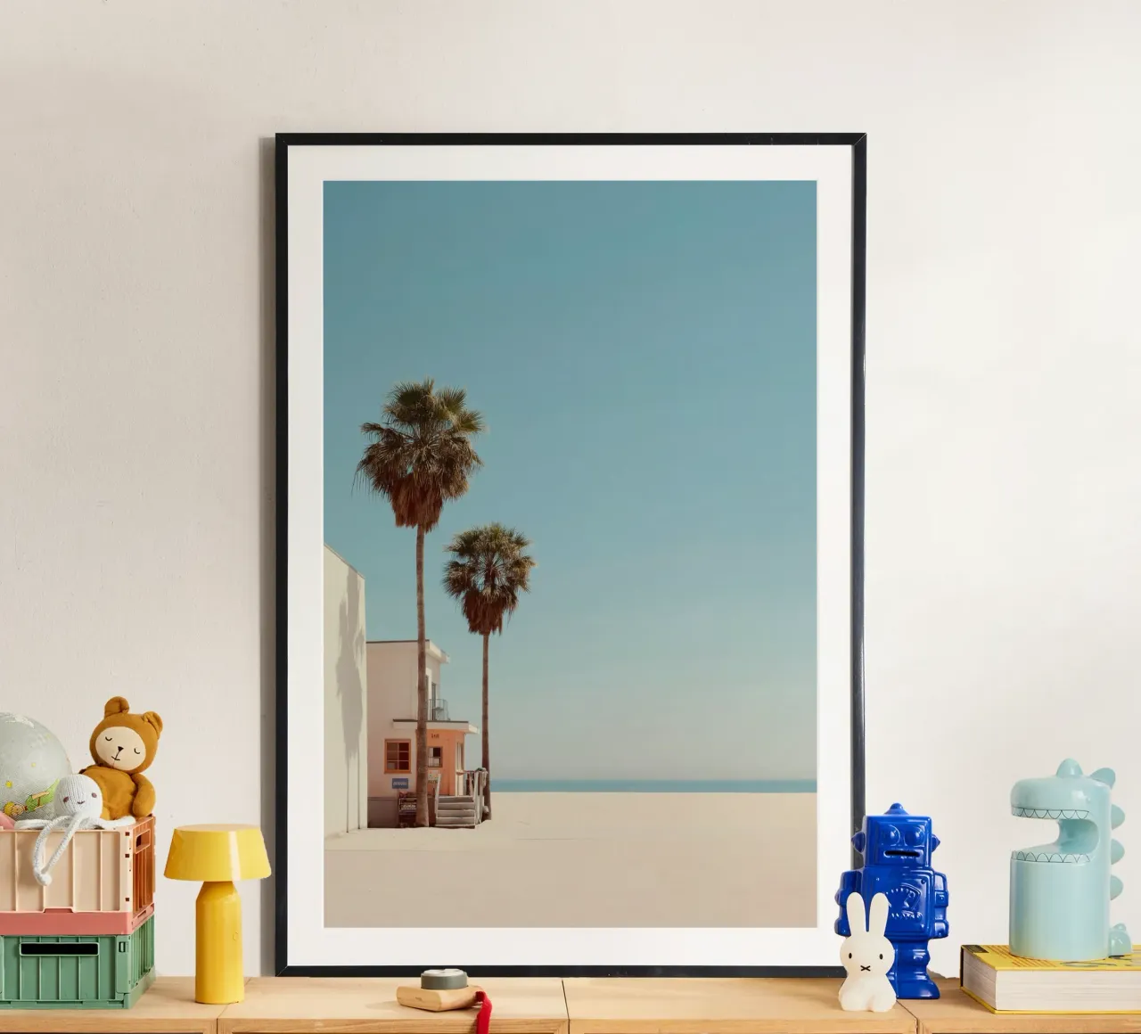 Minimalist Beach Scene with Palm Trees hahnemühle by Indigo Tides Art