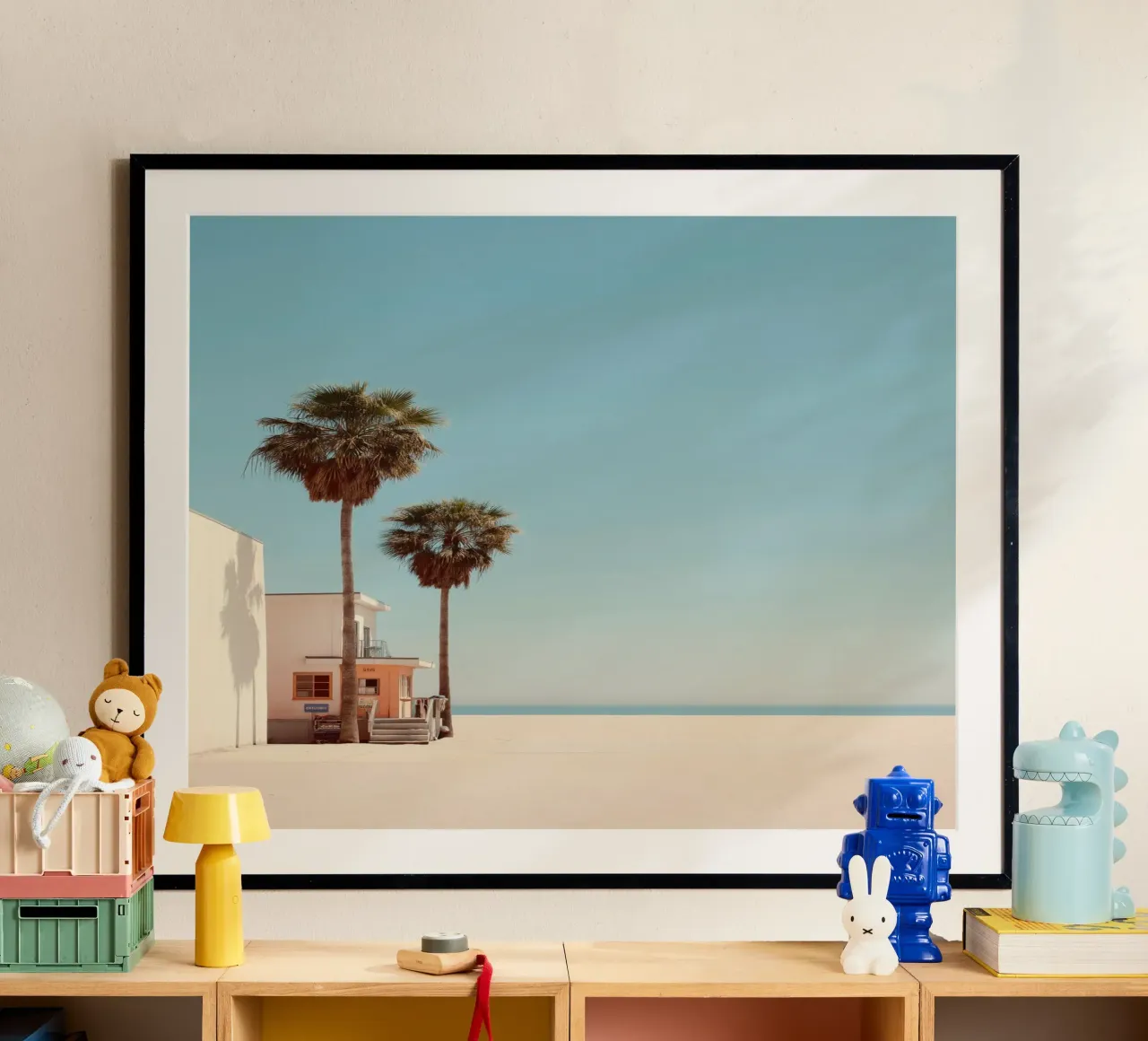 Minimalist Beach Scene with Palm Trees hahnemühle by Indigo Tides Art