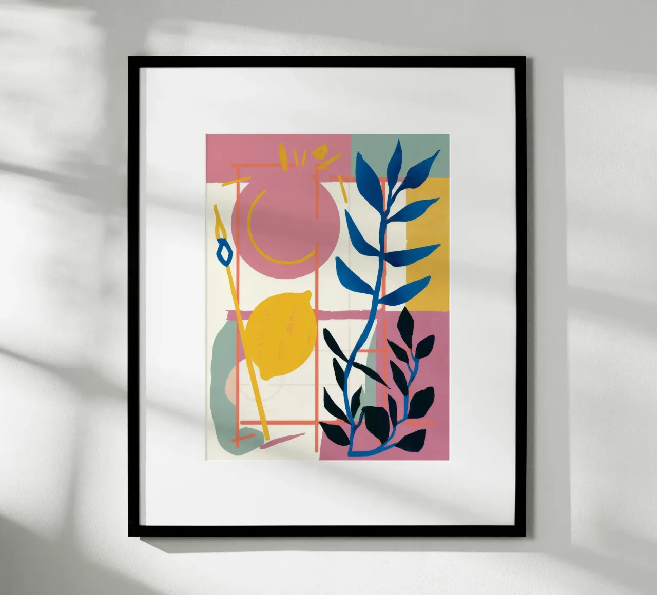 Colore primario del fogliame poster con telaio in legno da Terra Tone