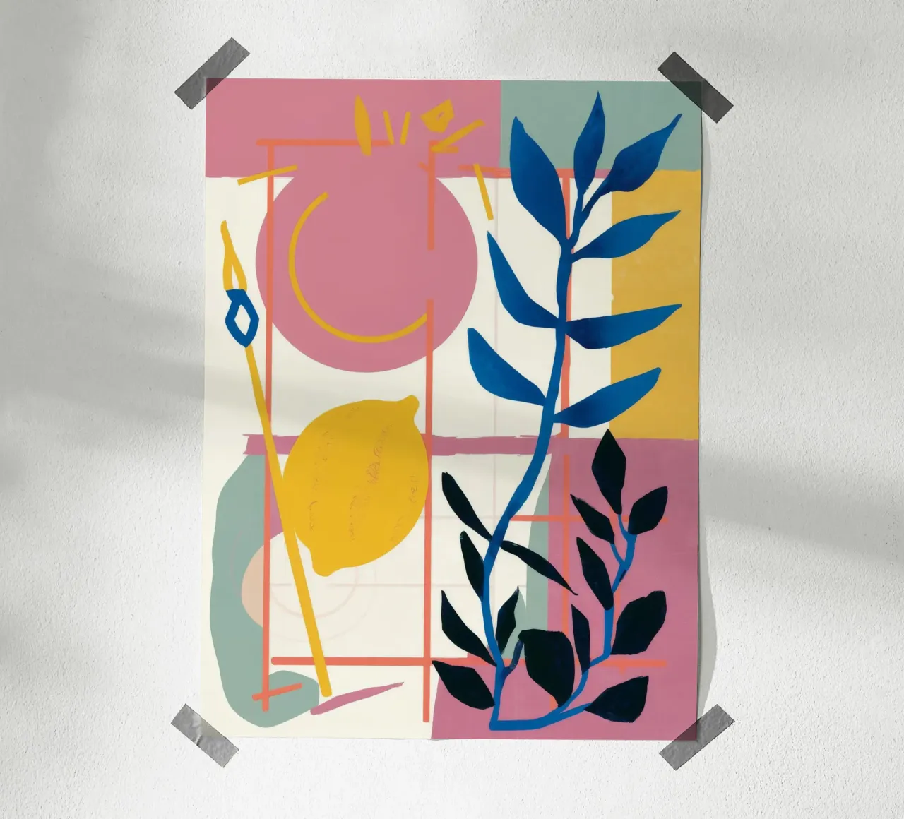 Colore primario del fogliame poster con telaio in legno da Terra Tone