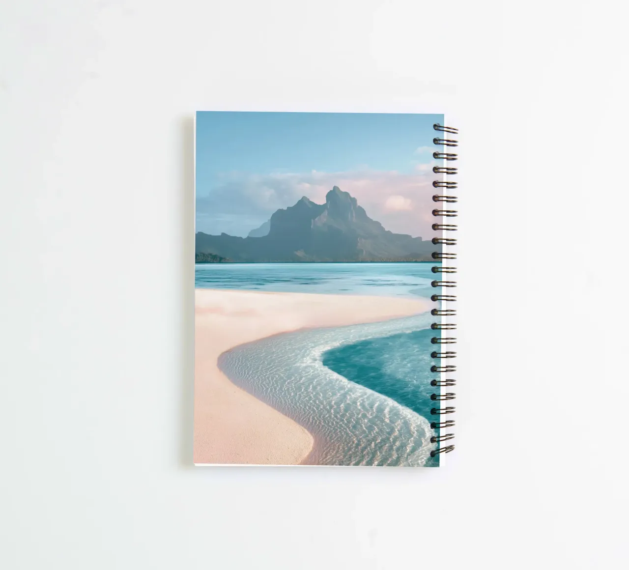Sand Beach with Mountain Backdrop spiral notebook by Indigo Tides Art