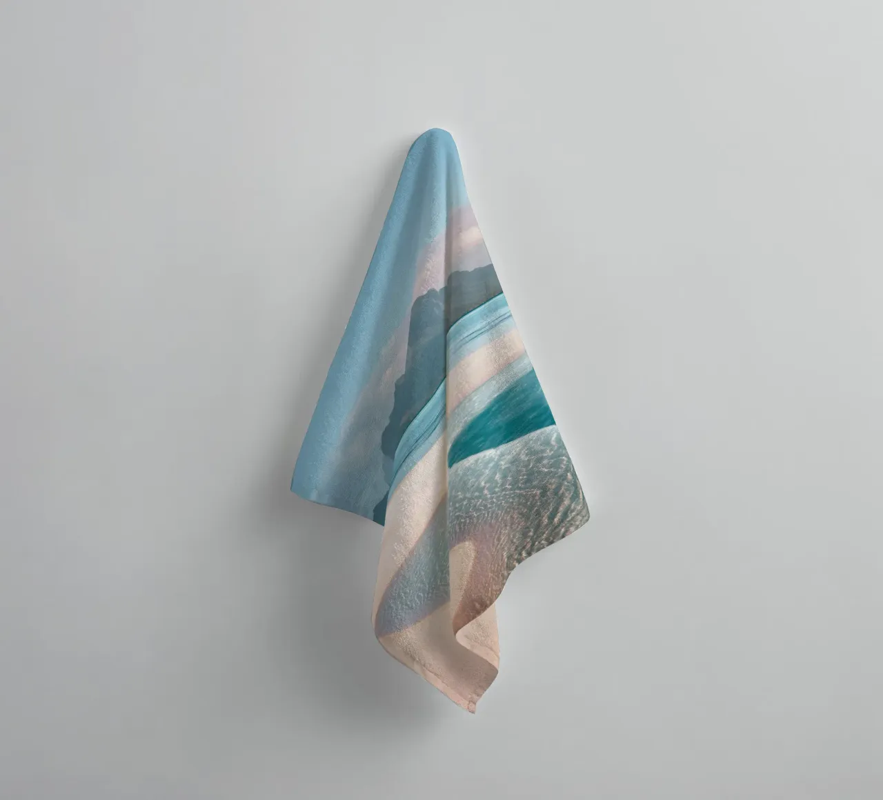 Sand Beach with Mountain Backdrop towel by Indigo Tides Art