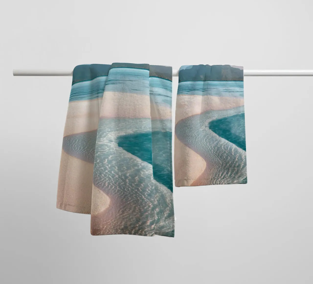 Sand Beach with Mountain Backdrop towel by Indigo Tides Art