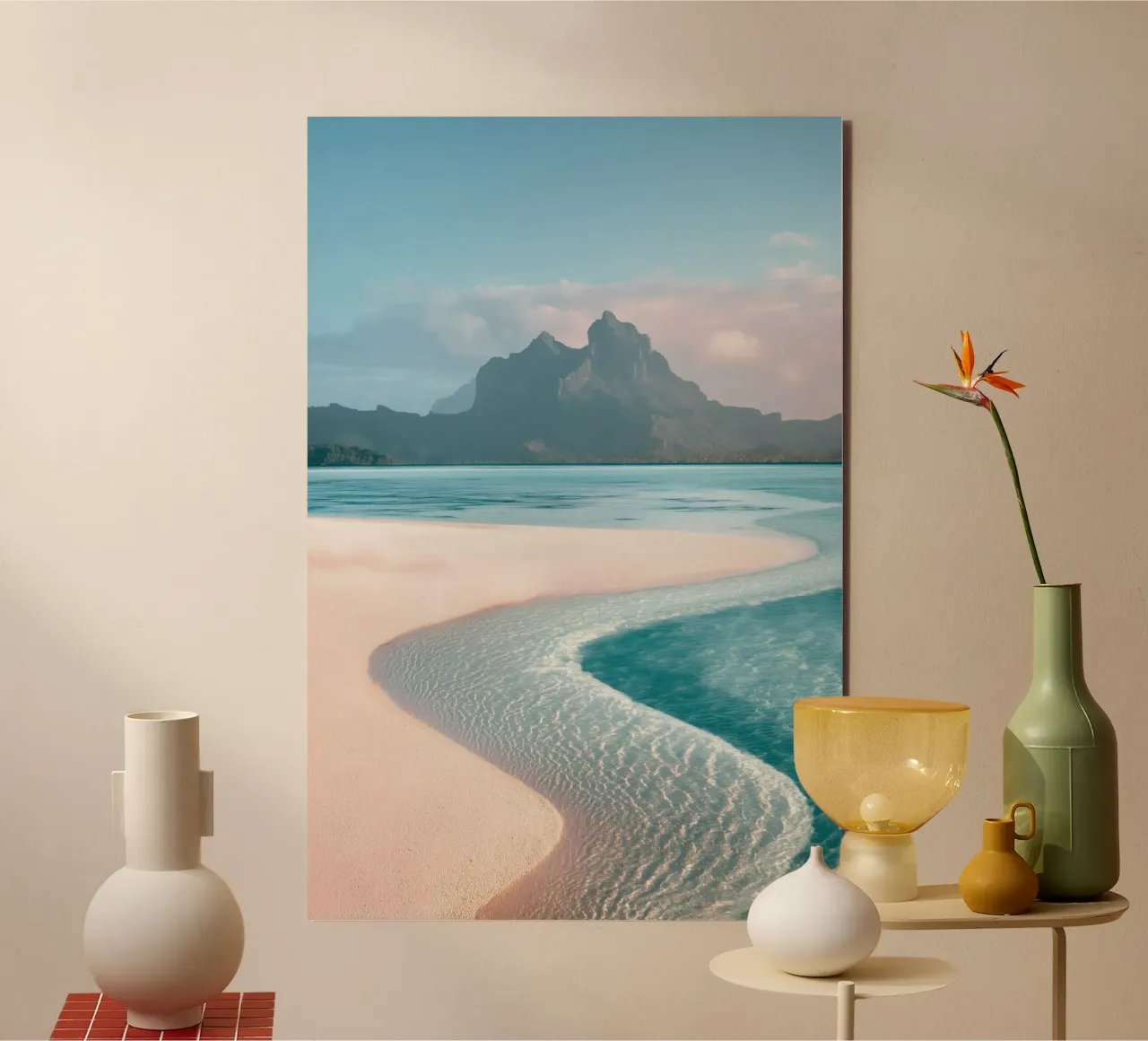 Sand Beach with Mountain Backdrop alu-dibond by Indigo Tides Art