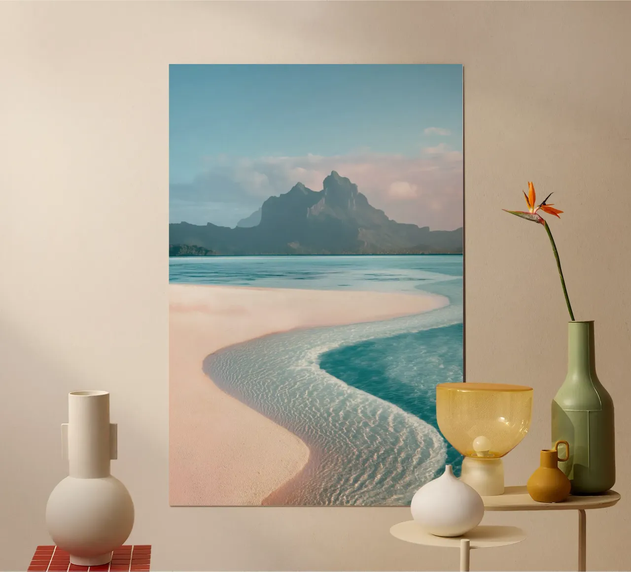Sand Beach with Mountain Backdrop hahnemühle by Indigo Tides Art