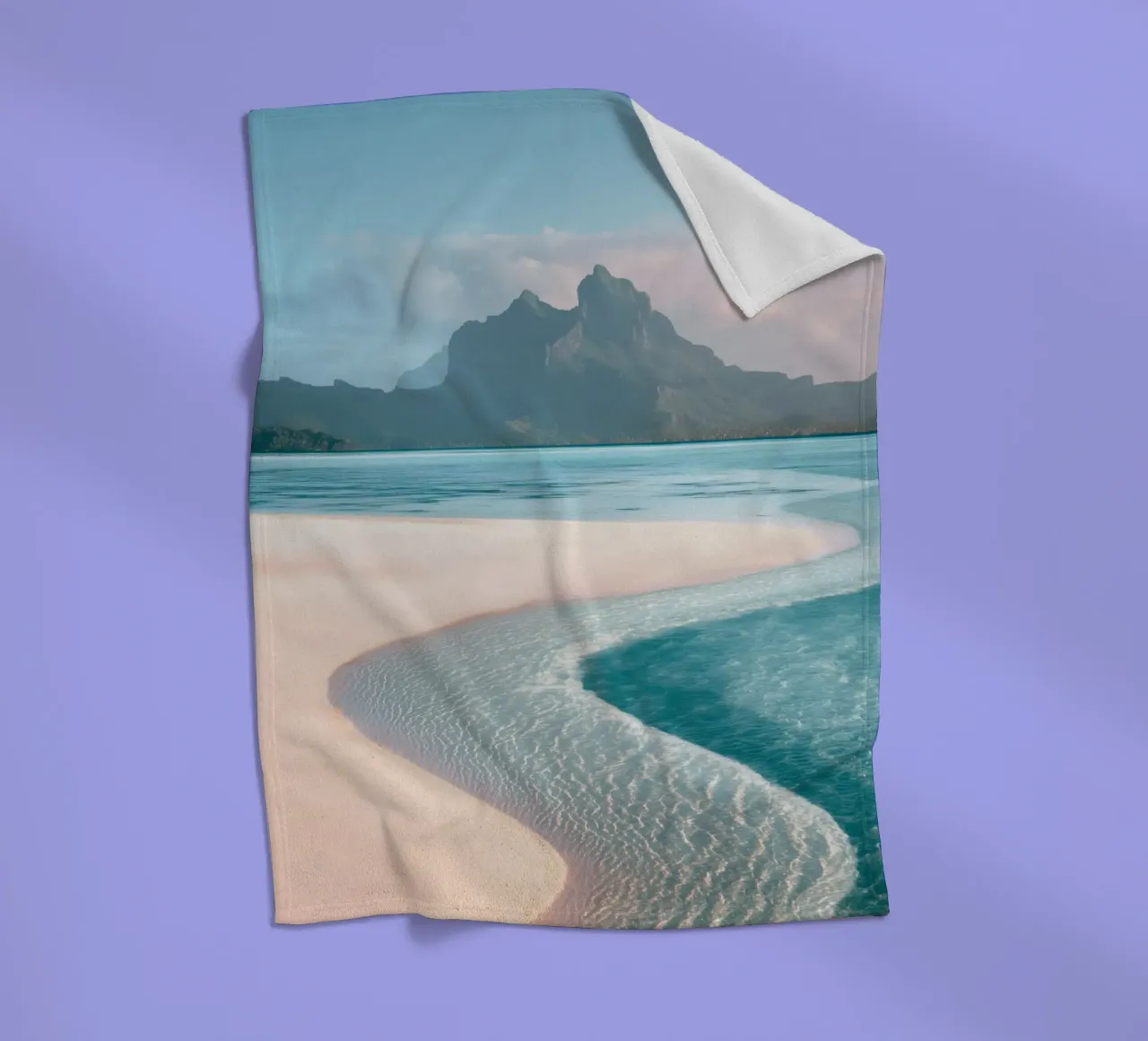 Sand Beach with Mountain Backdrop fleece blanket by Indigo Tides Art