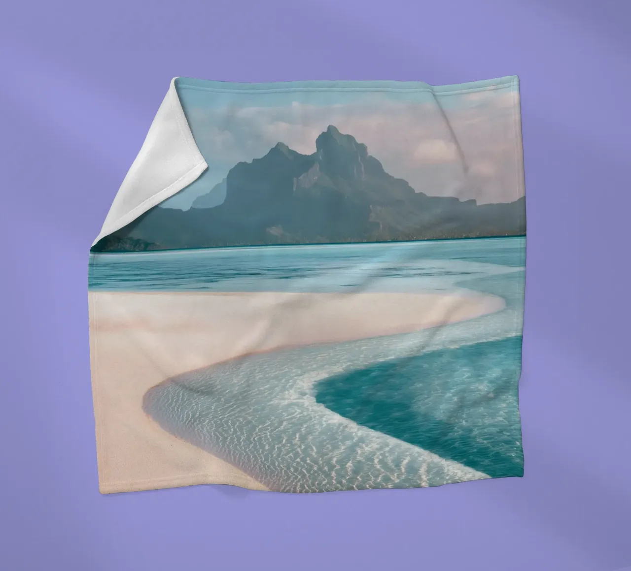 Sand Beach with Mountain Backdrop fleece blanket by Indigo Tides Art