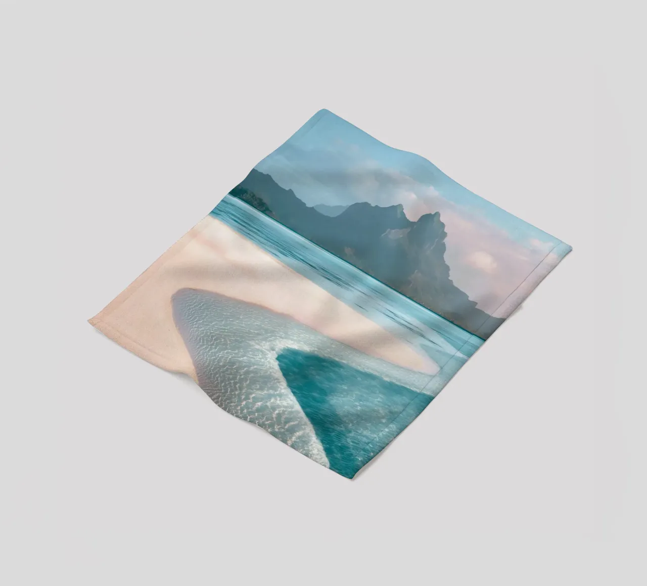 Sand Beach with Mountain Backdrop fleece blanket by Indigo Tides Art