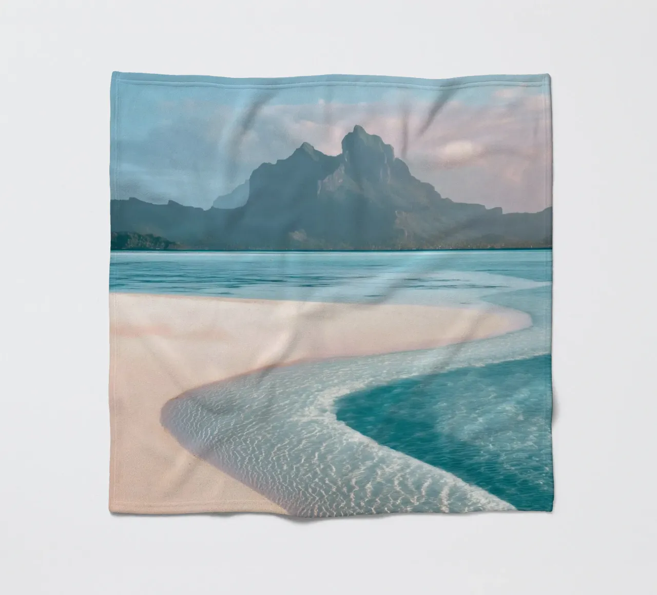 Sand Beach with Mountain Backdrop fleece blanket by Indigo Tides Art