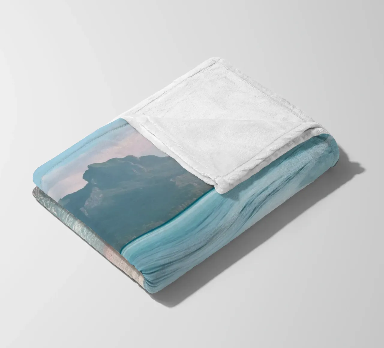 Sand Beach with Mountain Backdrop fleece blanket by Indigo Tides Art