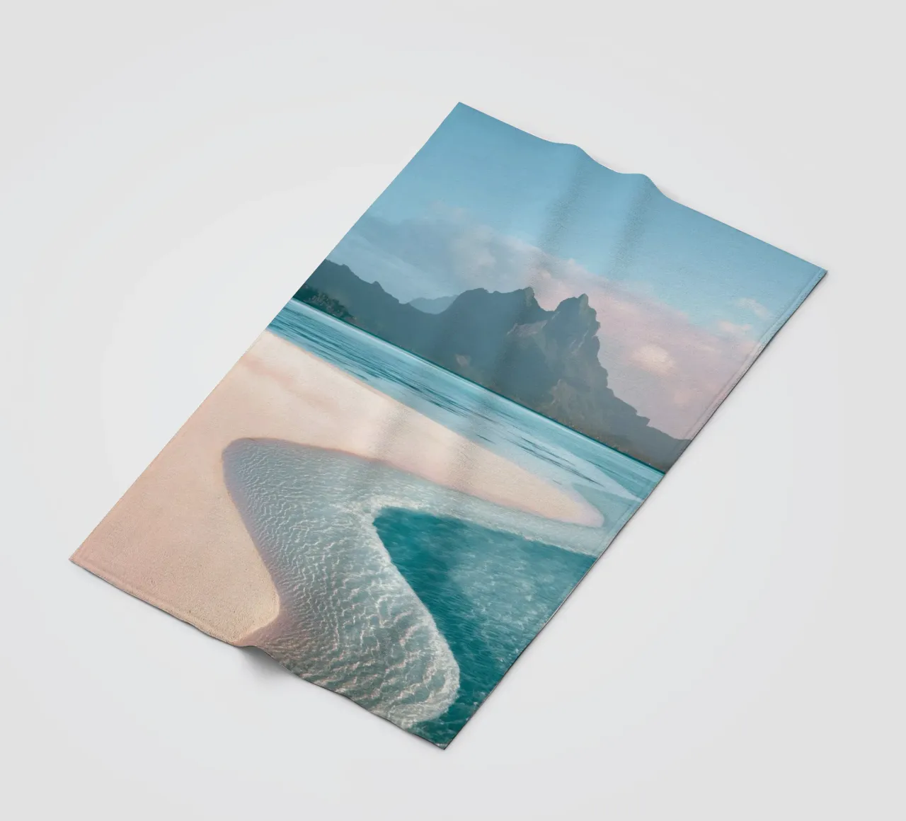Sand Beach with Mountain Backdrop fleece blanket by Indigo Tides Art