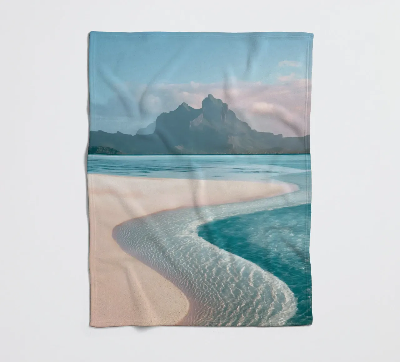 Sand Beach with Mountain Backdrop fleece blanket by Indigo Tides Art
