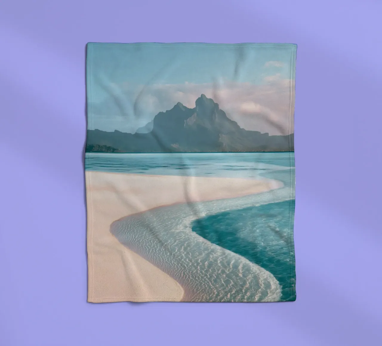 Sand Beach with Mountain Backdrop fleece blanket by Indigo Tides Art
