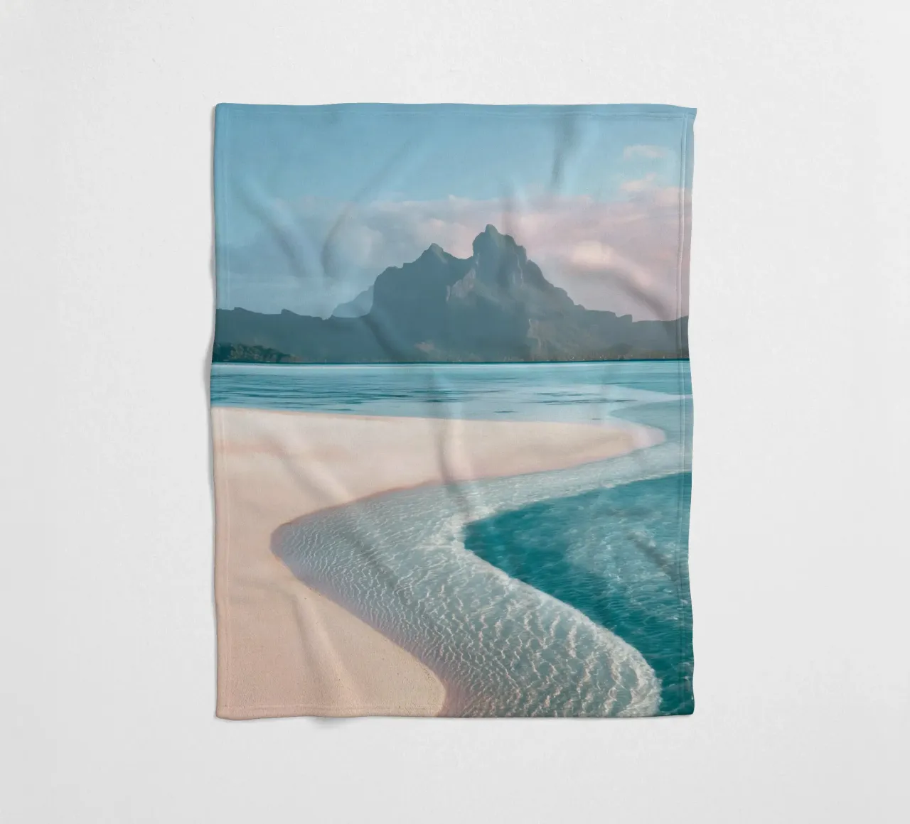 Sand Beach with Mountain Backdrop fleece blanket by Indigo Tides Art