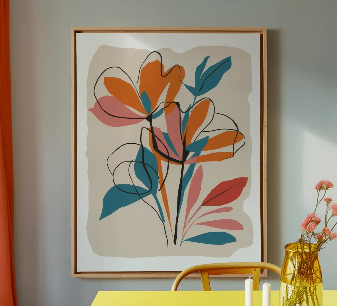 Erdiger botanischer Zweig Leinwand mit Schattenfugenrahmen von Terra Tone