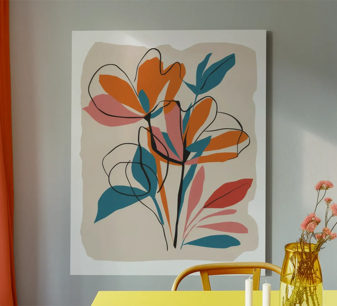Erdiger botanischer Zweig Leinwand mit Schattenfugenrahmen von Terra Tone