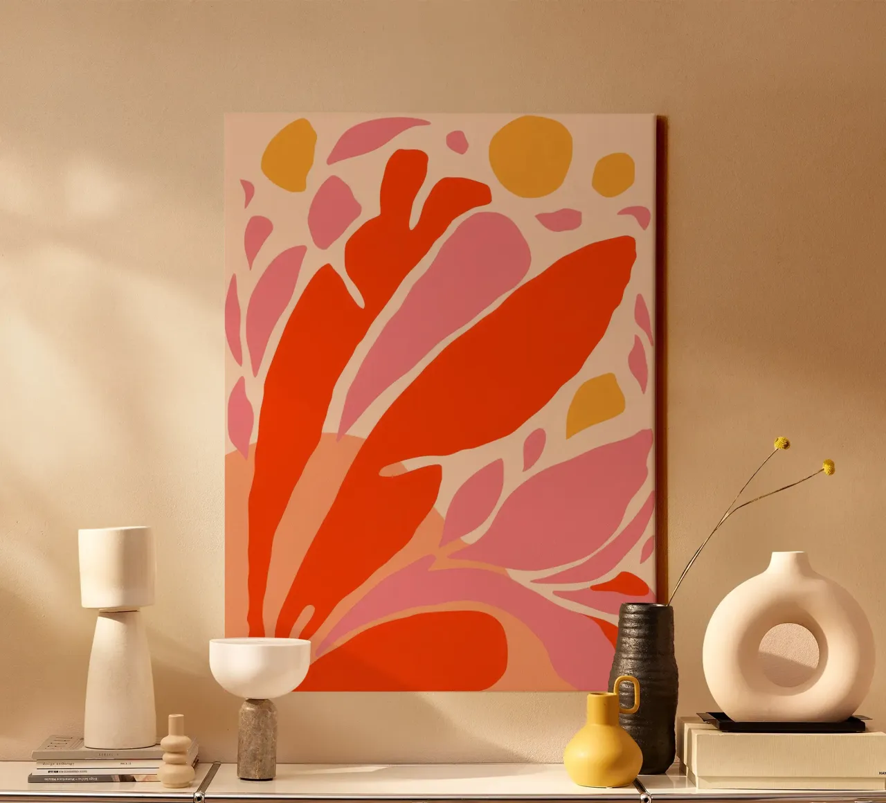 Koraal Vorm Dans canvas met Baklijst van Terra Tone