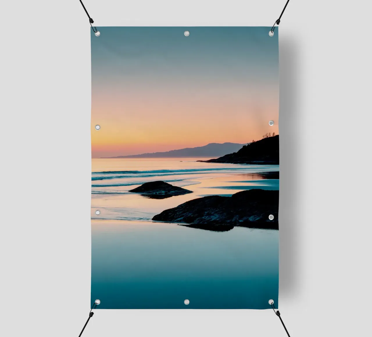 Tramonto in spiaggia telo in pvc da Indigo Tides Art