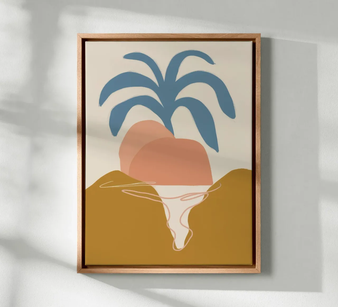 Tropische Zonsondergang Abstract canvas met Baklijst van Terra Tone
