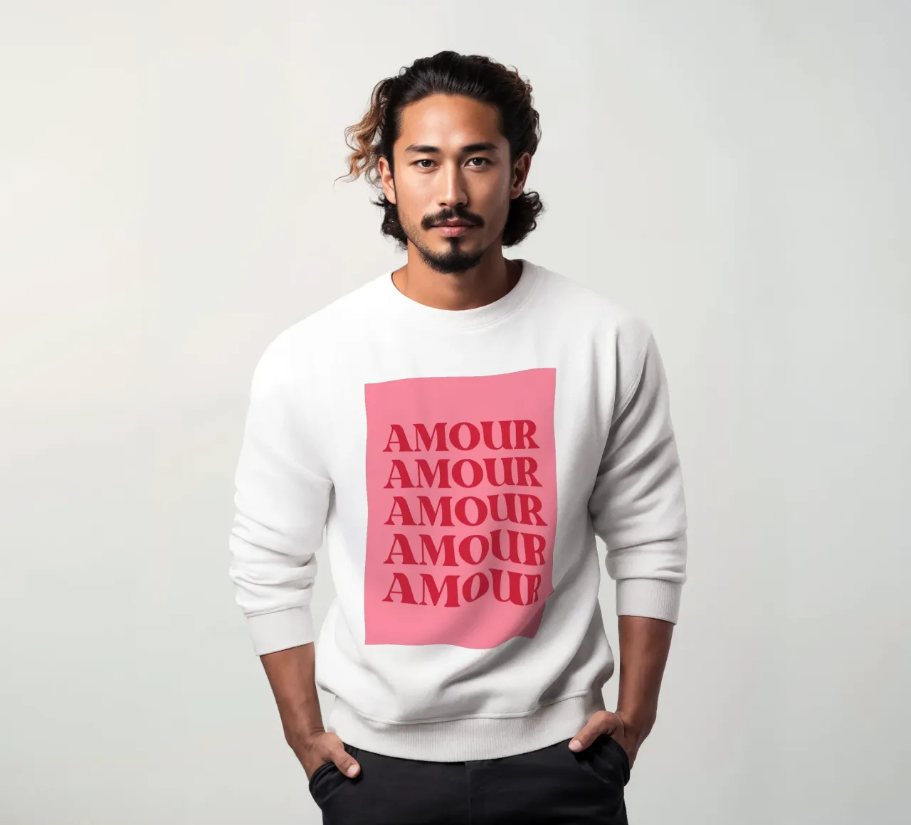 Tipografia d'amore ripetuta "Amour" in rosso e rosa felpa da pdigitalprints