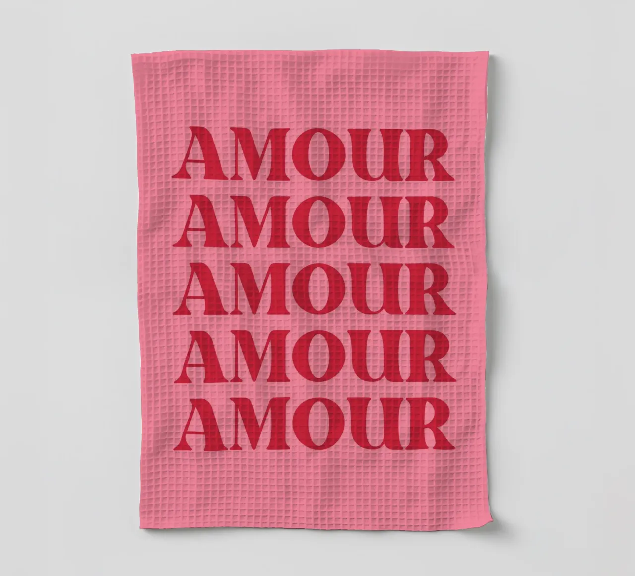 Tipografia d'amore ripetuta "Amour" in rosso e rosa canovaccio da cucina da pdigitalprints