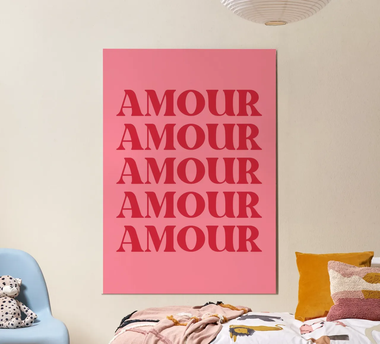 Tipografia d'amore ripetuta "Amour" in rosso e rosa carta hahnemühle da pdigitalprints