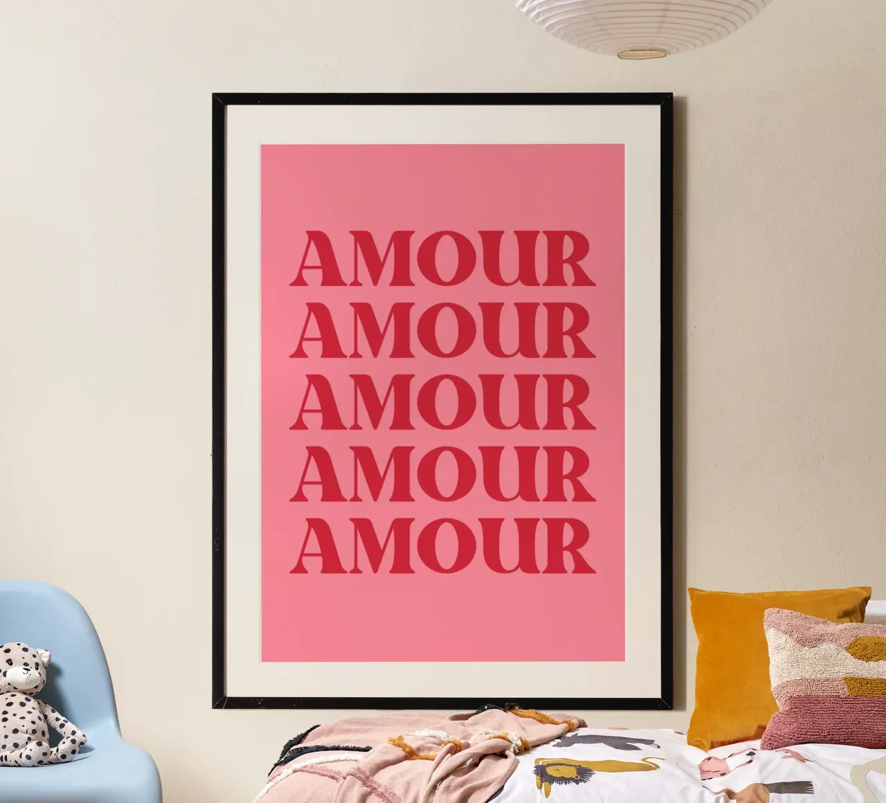 Tipografia d'amore ripetuta "Amour" in rosso e rosa carta hahnemühle da pdigitalprints