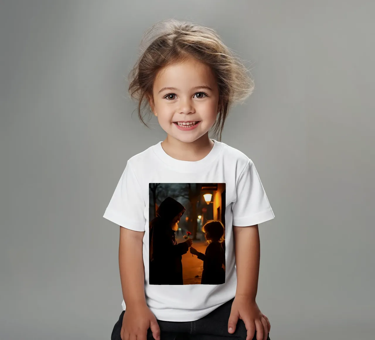 Un uomo anziano e una ragazza condividono un momento con i fiori t-shirt bambini da DesignDoodle
