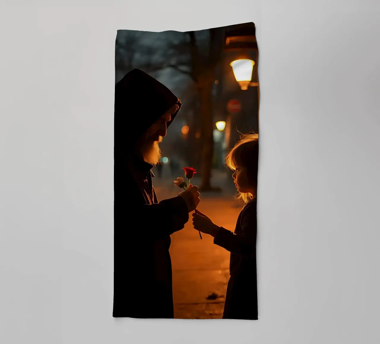 Un uomo anziano e una ragazza condividono un momento con i fiori asciugamano da bagno da DesignDoodle