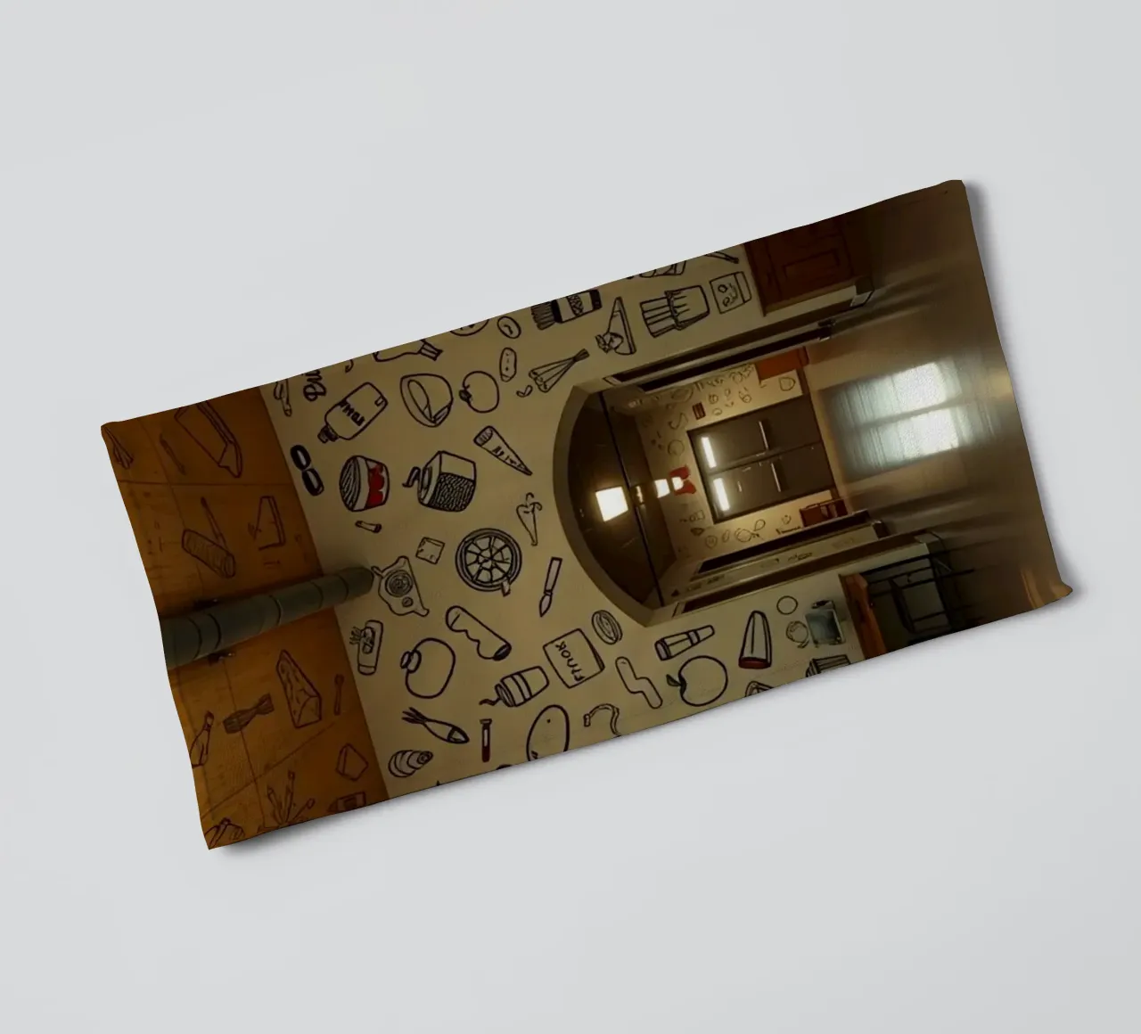 Murale con illustrazioni di cibi e bevande in una hallwa asciugamano da bagno da DesignDoodle